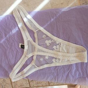 Vintage Thong,sz Small,,brand-cassandra, white Sheer Floral Lace, New